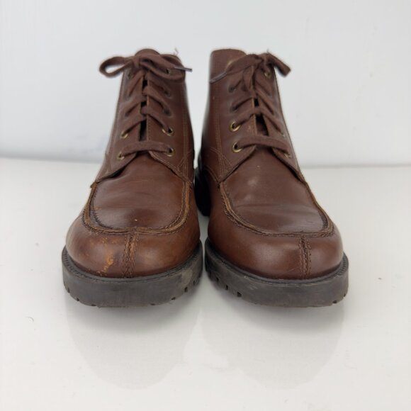 COLORADO Brown Leather Moc-Toe Lug Sole Lace‎ Up Ankle Boots Size 7M - Picture 2 of 10